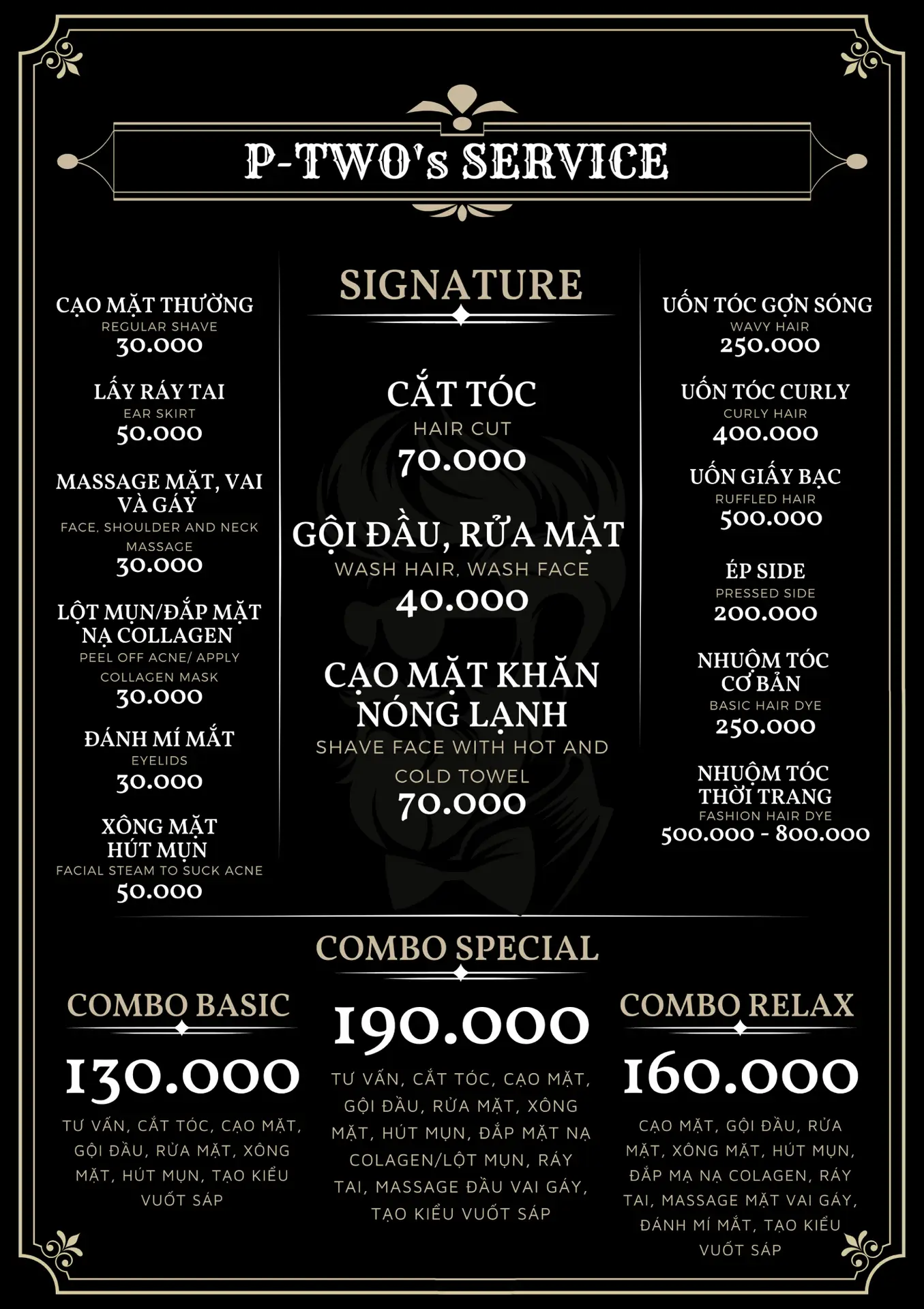 P-TWO Barber House Services Menu